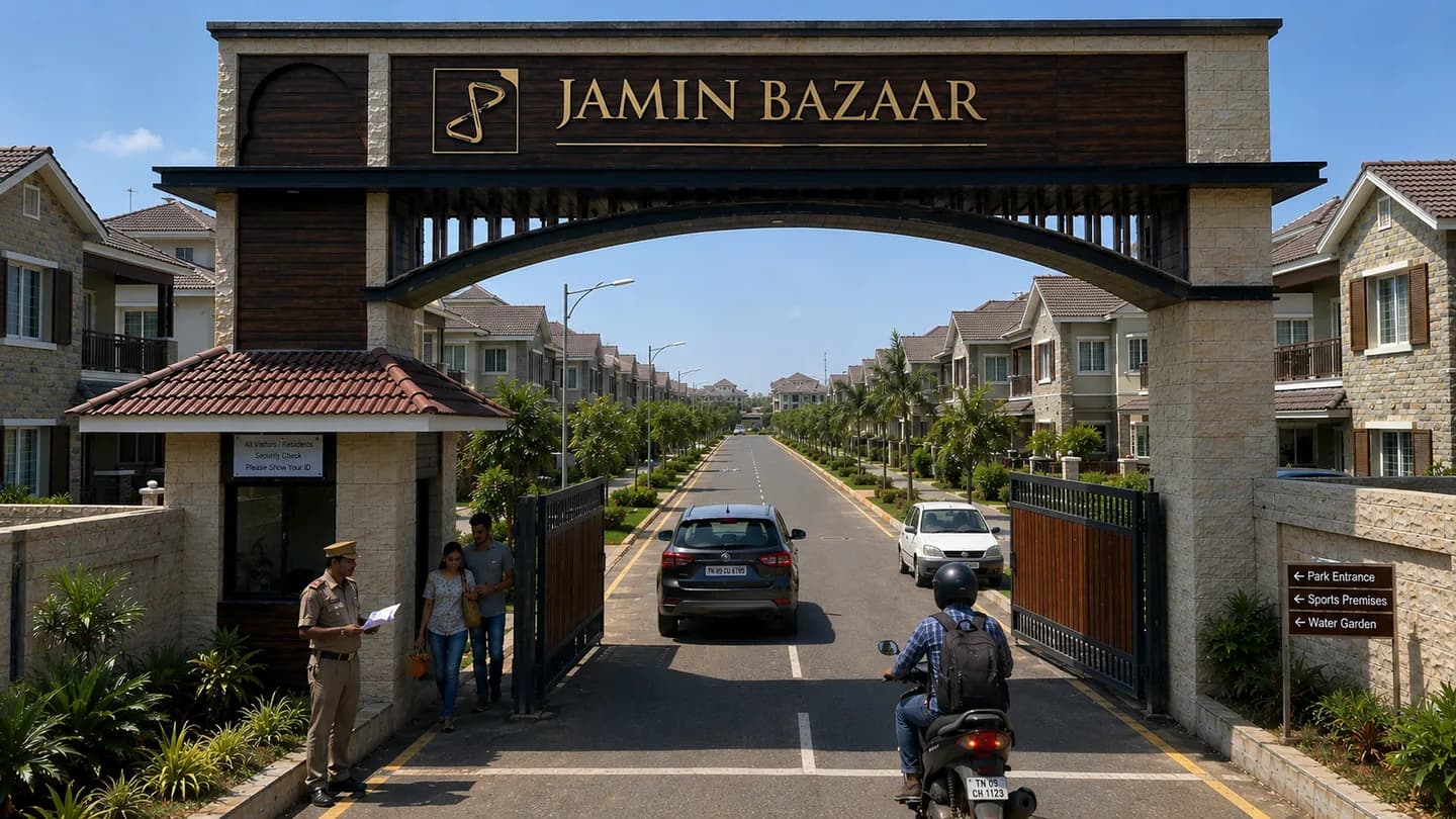 Entrance gate render for the planned residential layout project at Ammapettai.