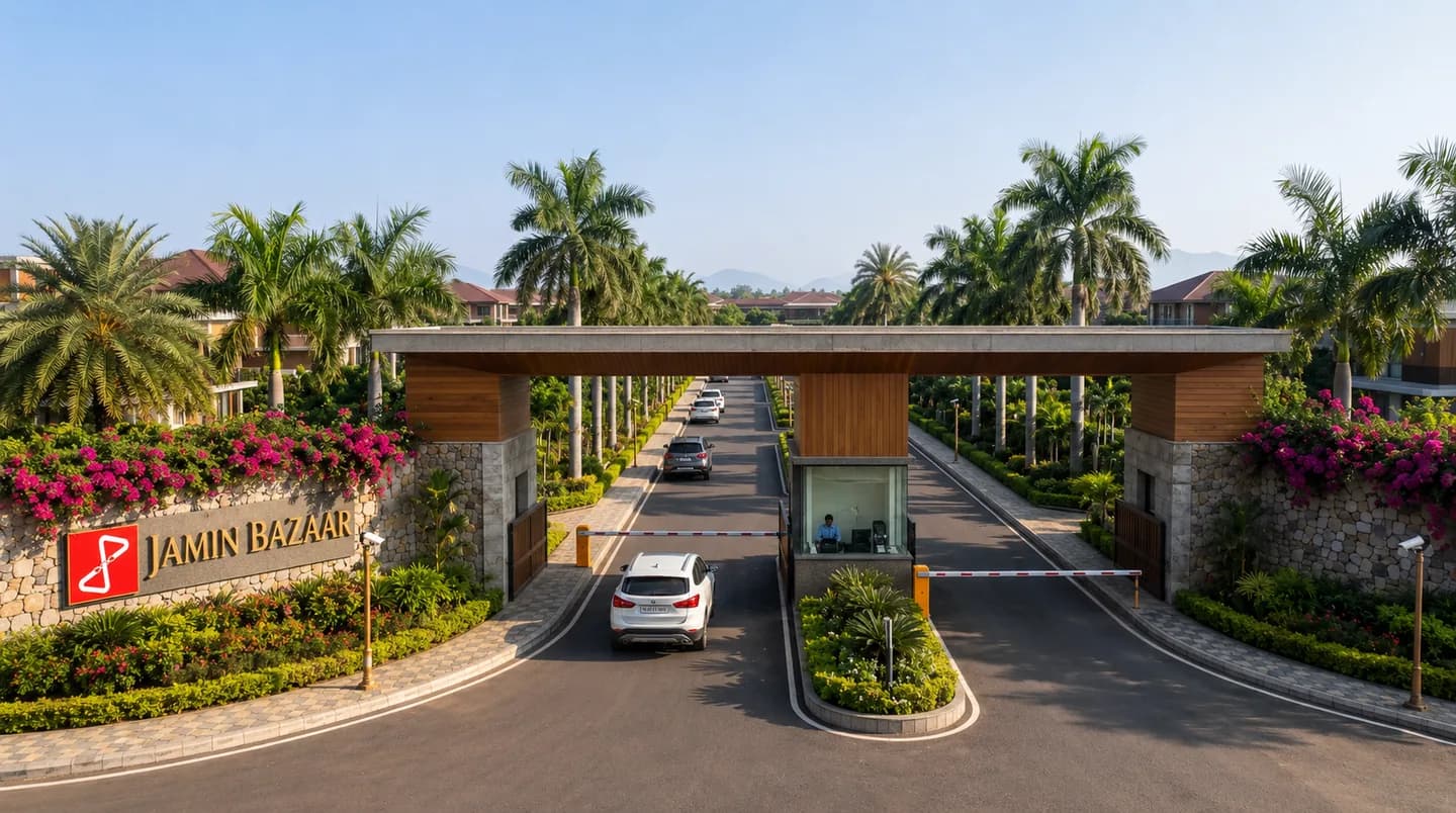 Entrance gate render for the planned township retreat villa project at Genguvarpatti.