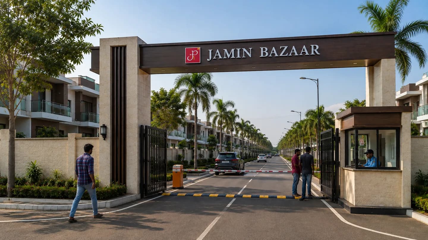 Entrance gate render for the planned integrated layout project at Kariyapatti.