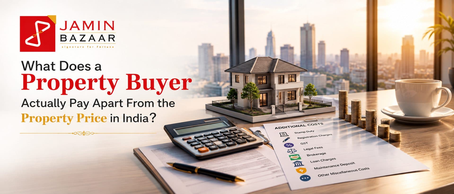 Hidden costs of buying property in India including stamp duty, registration, GST, builder charges, home loan fees and interiors